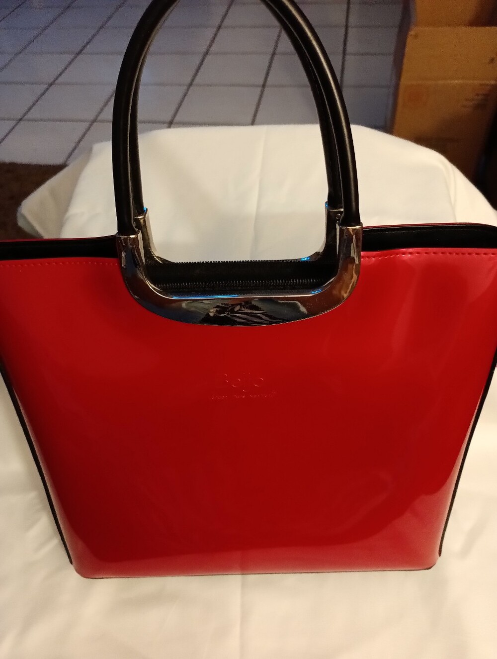 Beijo Red & Black Patent Vinyl Hand Bag